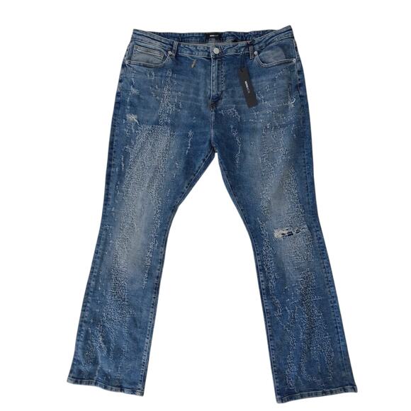 Nova Men's Blue Jeans Sz 42 Switch Up The Flow Stacked Slim Fade Detail Distress - Picture 8 of 16